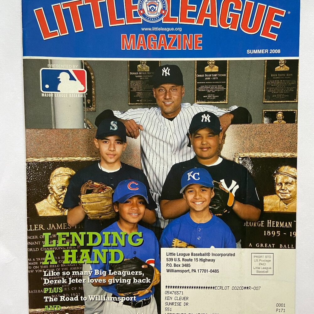 Little League Magazine Summer 2008 Derek Jeter New York Yankees Cover With Label
